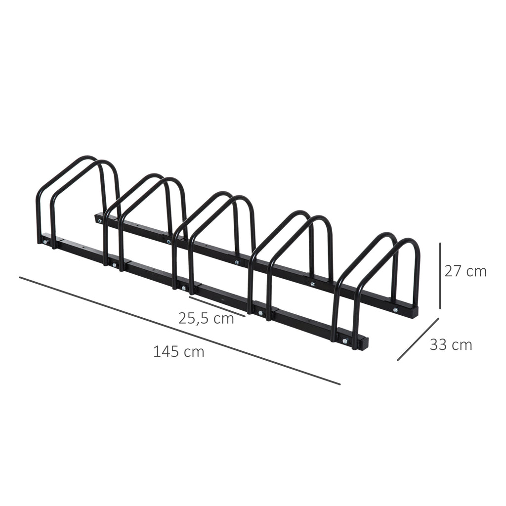 Râtelier 5 vélos range-vélos support rangement vélo à pneu 65 mm dim. 145L x 33l x 27H cm acier noir