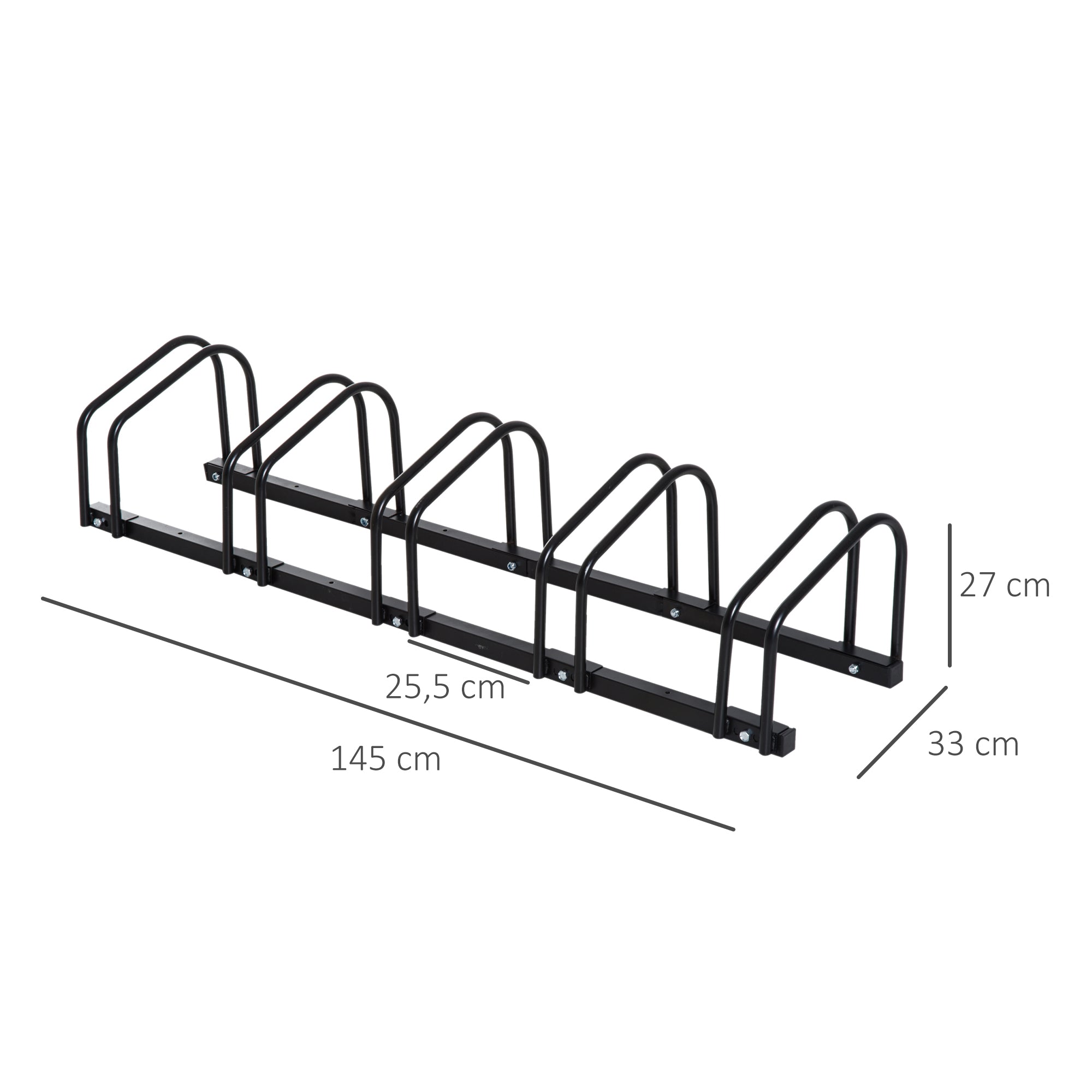 Râtelier 5 vélos range-vélos support rangement vélo à pneu 65 mm dim. 145L x 33l x 27H cm acier noir
