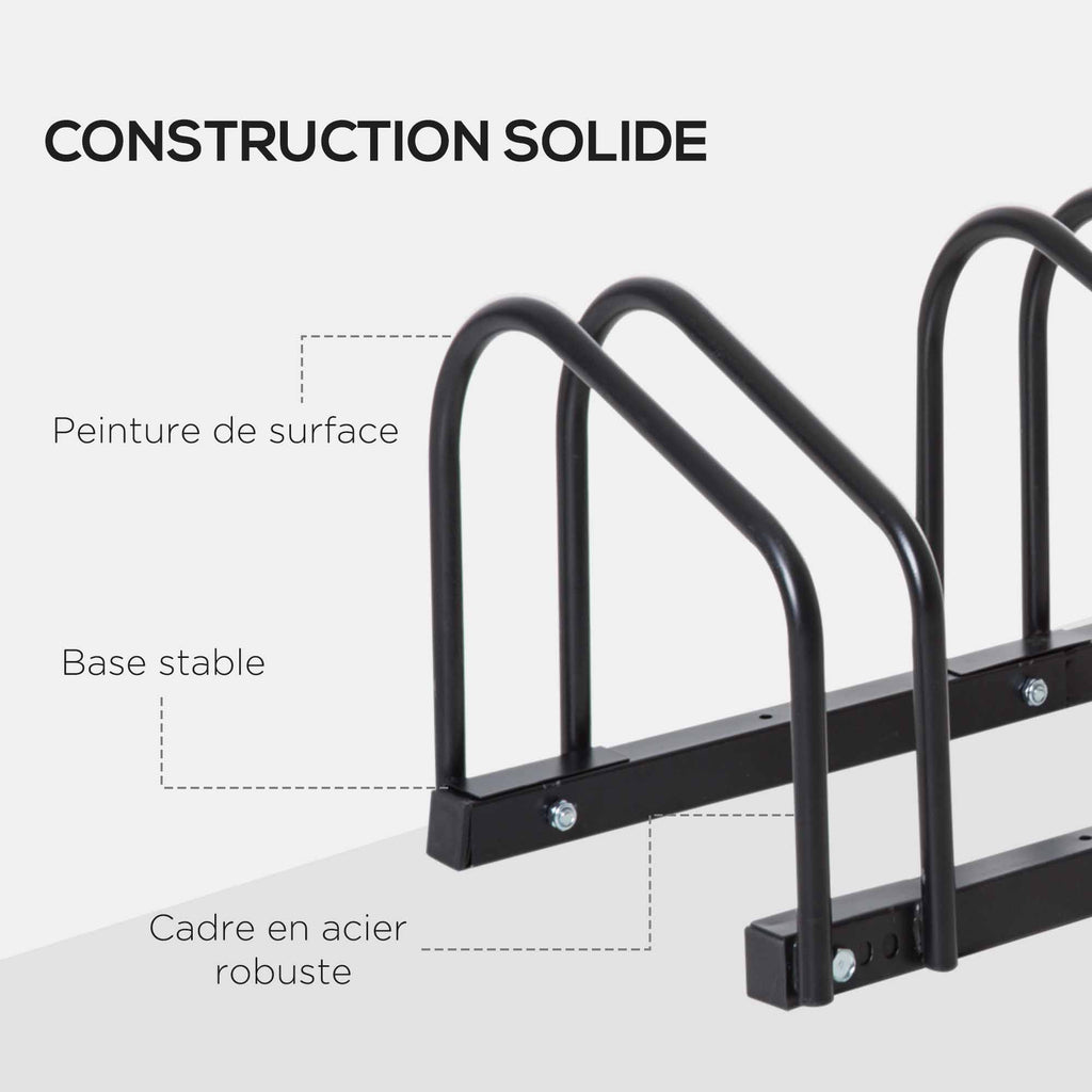 Râtelier 5 vélos range-vélos support rangement vélo à pneu 65 mm dim. 145L x 33l x 27H cm acier noir