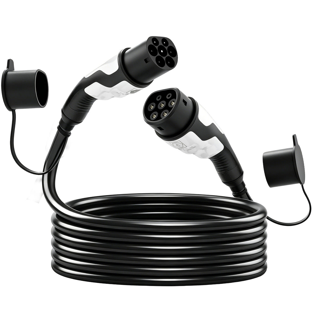 Câble de Recharge Voiture Électrique Type 2 22kw Triphasé Mode 3 Rallonge Cable Recharge Rapide 5m Assuré par PICC Noir