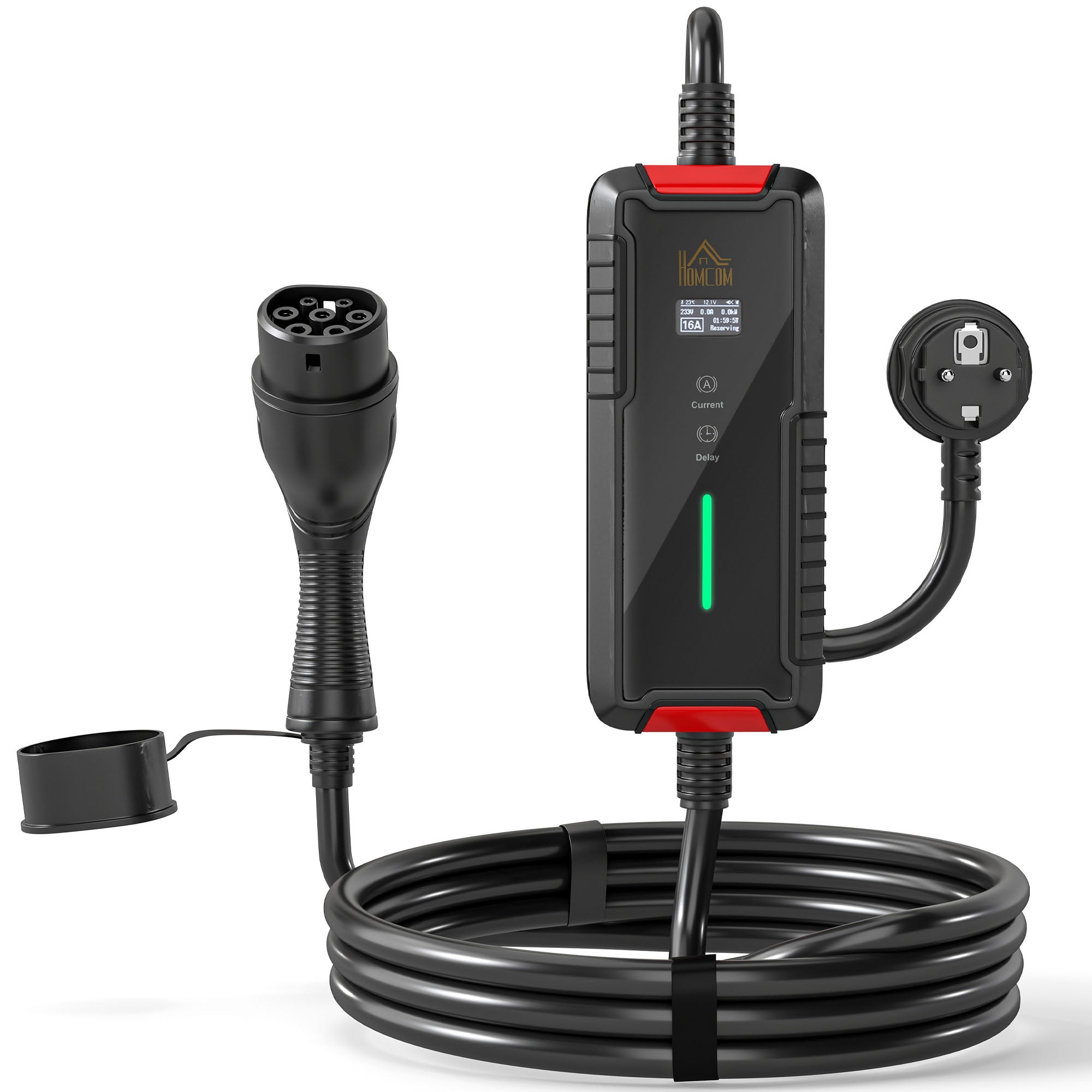 Chargeur Voiture Électrique Type 2 3,7kW [5m, 6/8/10/13/16A] Câble de Recharge Portable Écran LCD Retardateur Noir
