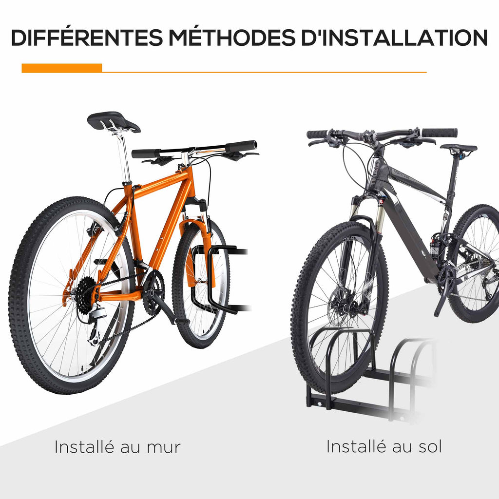 Râtelier 5 vélos range-vélos support rangement vélo à pneu 65 mm dim. 145L x 33l x 27H cm acier noir