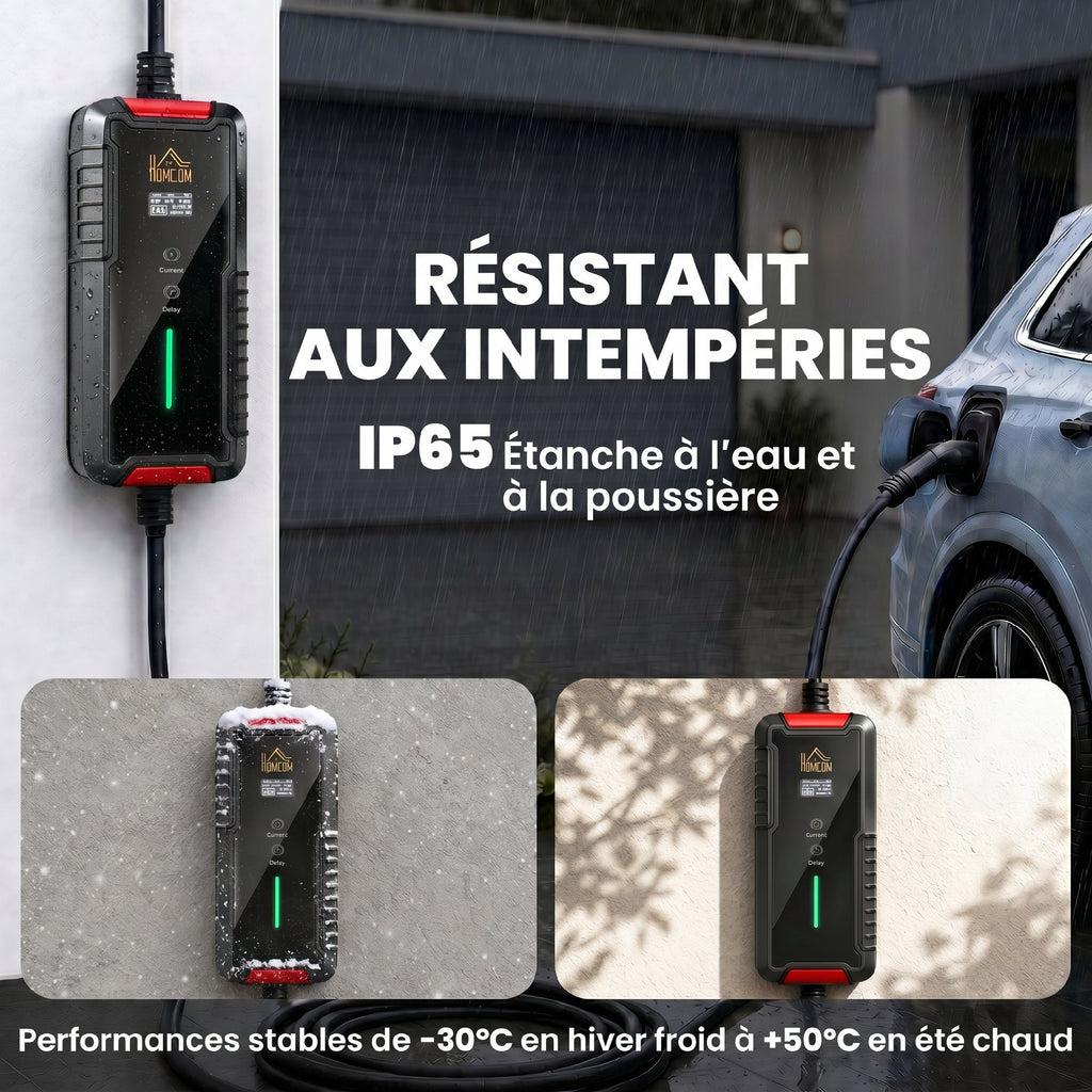 Chargeur Voiture Électrique Type 2 3,7kW [5m, 6/8/10/13/16A] Câble de Recharge Portable Écran LCD Retardateur Noir