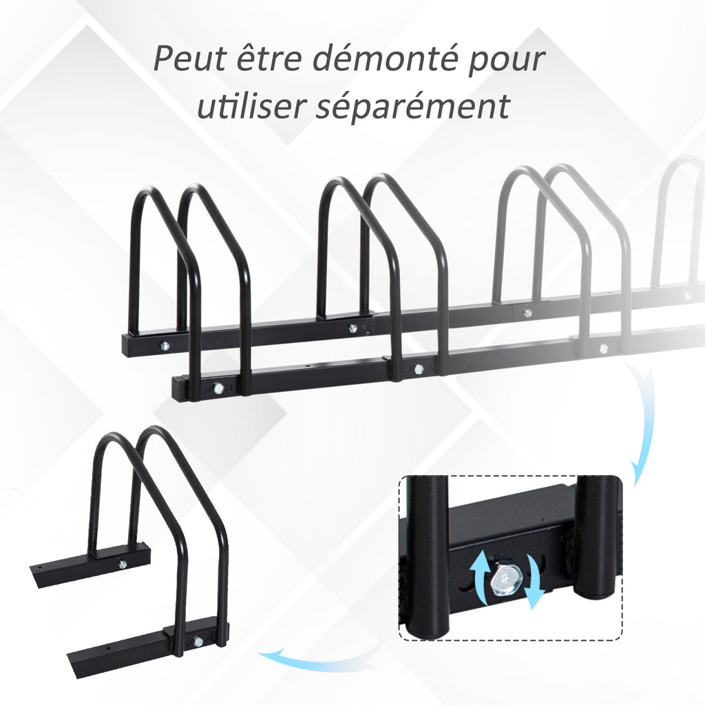 Râtelier 5 vélos range-vélos support rangement vélo à pneu 65 mm dim. 145L x 33l x 27H cm acier noir