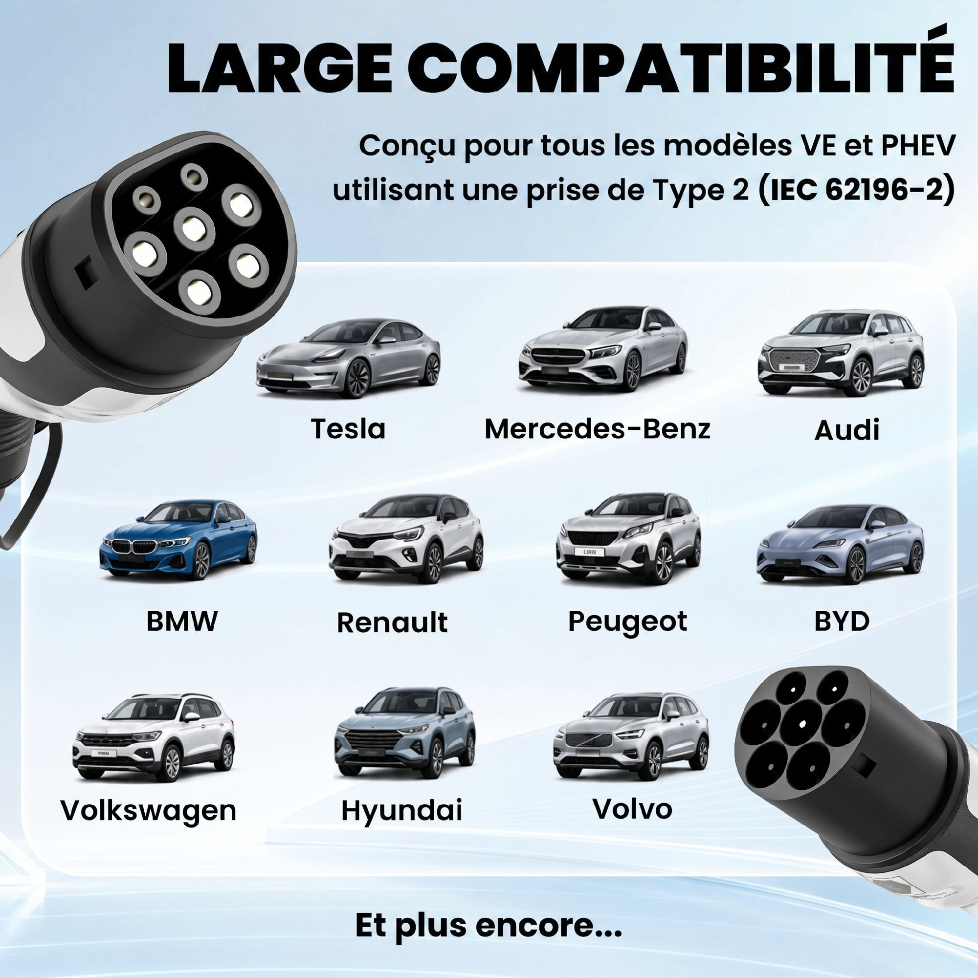Câble de Recharge Voiture Électrique Type 2 22kw Triphasé Mode 3 Rallonge Cable Recharge Rapide 5m Assuré par PICC Noir